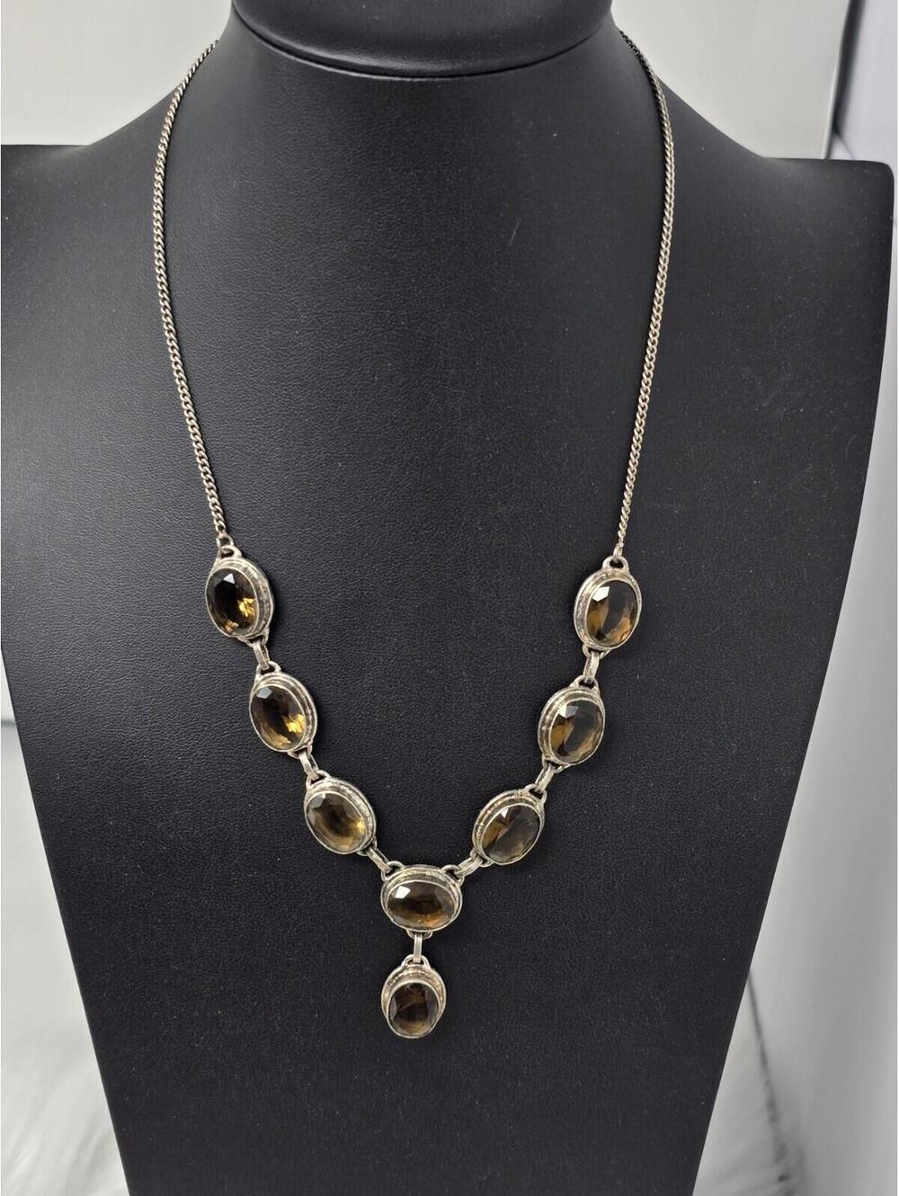 925 Sterling Silver Smoky Quartz Citrine Riviere Y Necklace